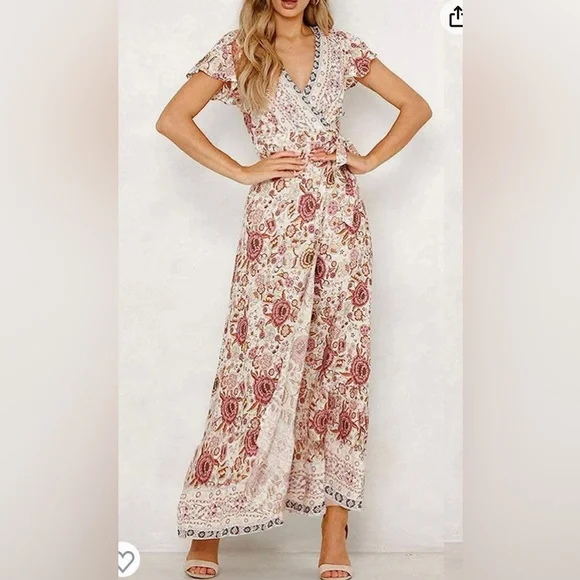 asos beach dress Bohemian Floral V-Neck Maxi Dress main image 1